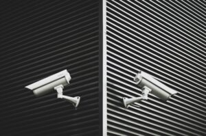 cctv cameras on black and white background