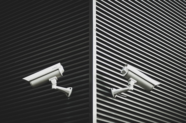 cctv cameras on black and white background